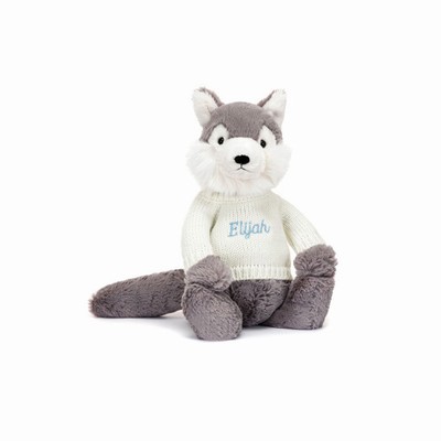 Jellycat Bashful Wolf with Cream Jumper New Zealand | YIZPQ0953